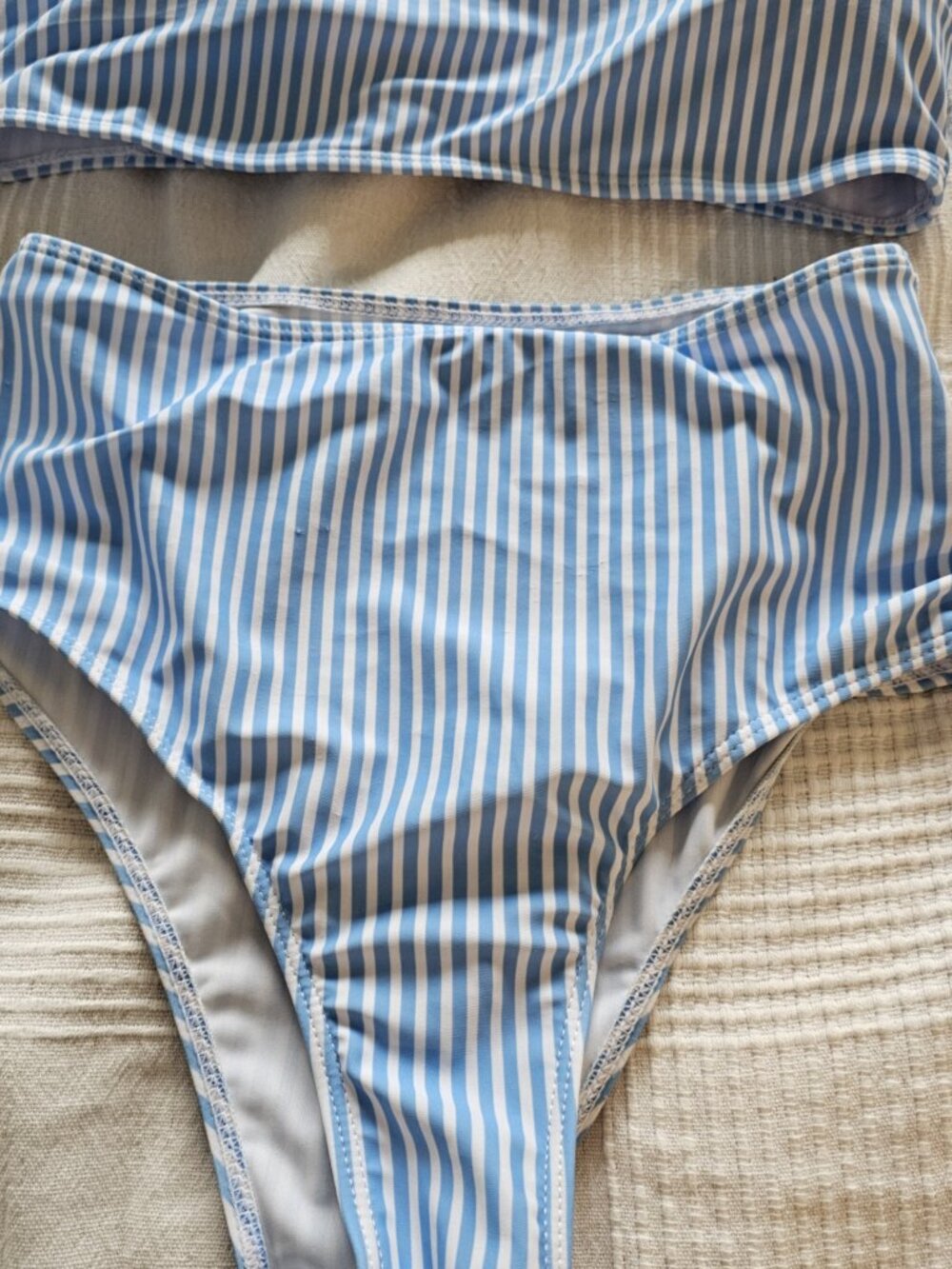 New Striped Tie Shoulder High Waist Two Piece Bikini - Picture 2 of 13